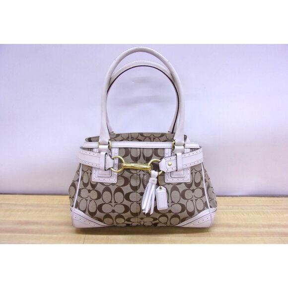 Coach M0671-10507 Brown & White Hampton Signature Satchel Tote Bag - Picture 1 of 5